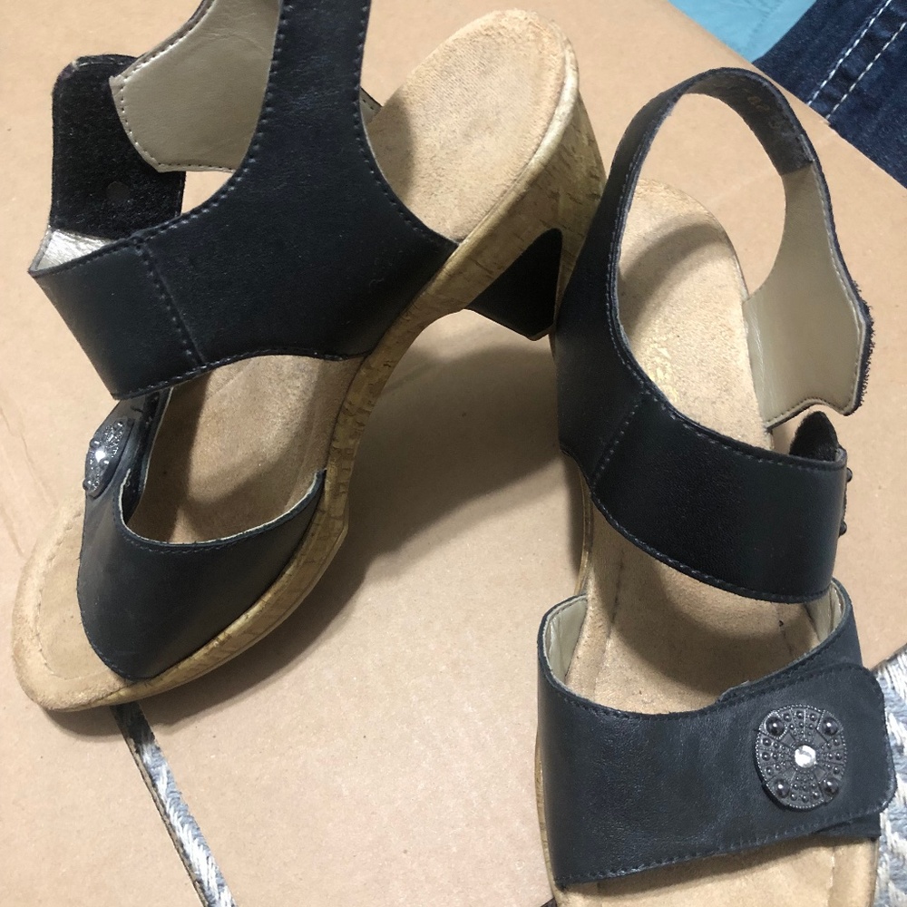 Rieker Black Velcro Strap Leather Ladies Sandals